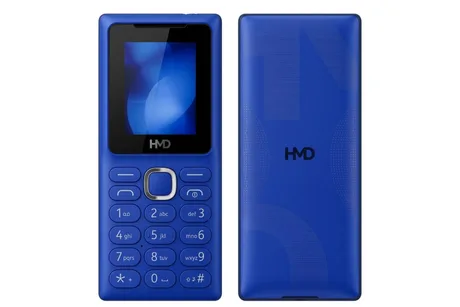 Telefon HMD 106 Pure în nuanțe de albastru, cu tastatură și ecran mic.