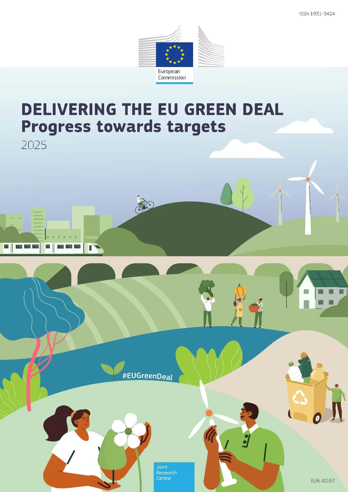 Ilustrație despre progresul Green Deal-ului european și obiectivele sale.
