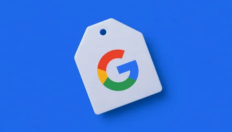 Logo Google pe un fundal albastru, simbolizând comerțul electronic.