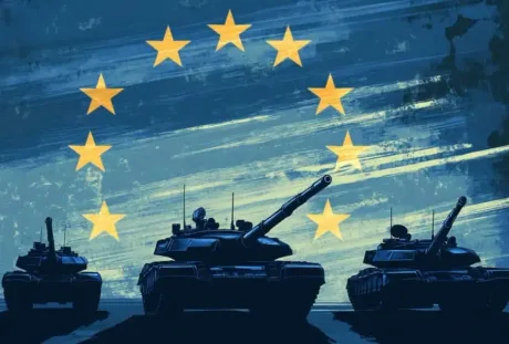 Tancuri românești sub steagul Uniunii Europene, simbol al apărării naționale.