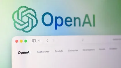 Logo OpenAI pe un fundal colorat, simbolizând tehnologia avansată.