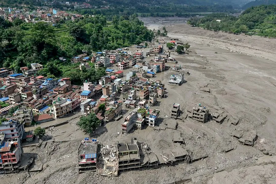 Localități afectate de inundații și alunecări de teren în Nepal.