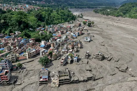 Localități afectate de inundații și alunecări de teren în Nepal.