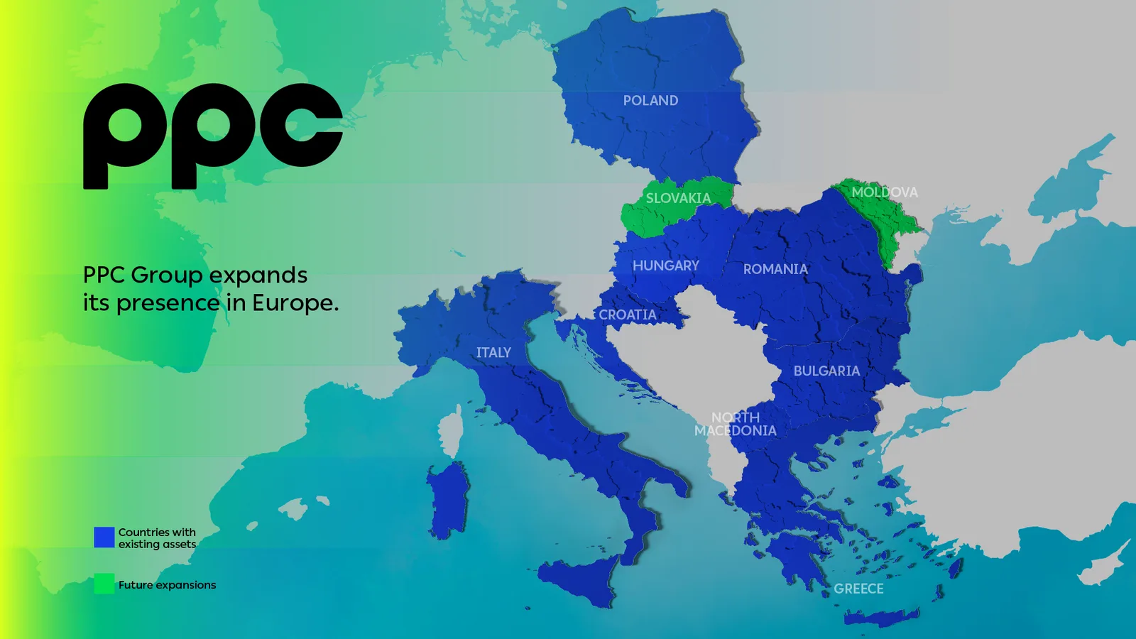 Harta Europei cu țările în care PPC își extinde activitatea.