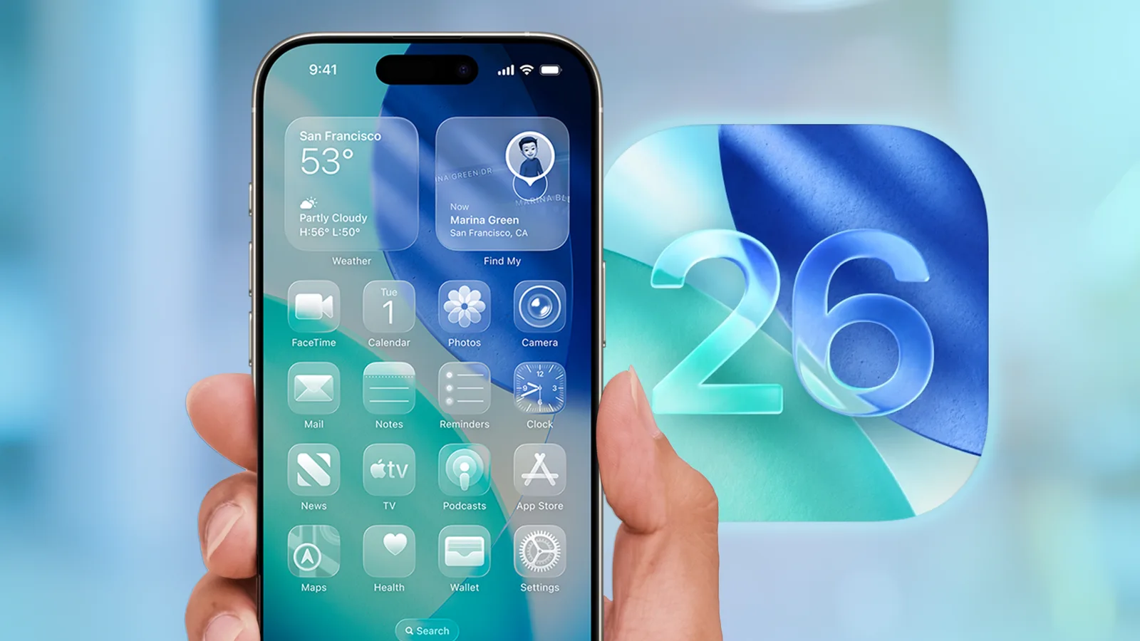 Interfața Liquid Glass rămâne în iOS 27 cu ajustări vizuale.