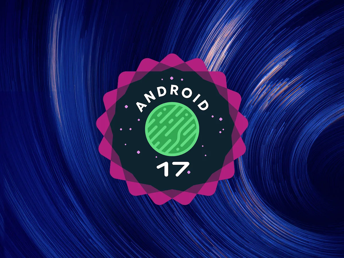 Logo Android 17 pe un fundal abstract colorat