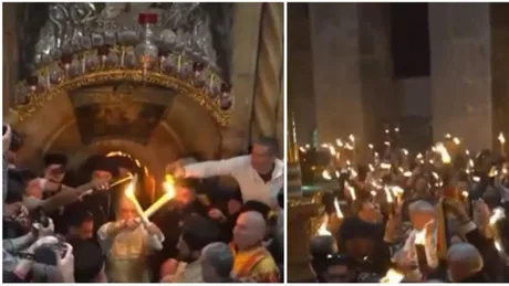 Ceremonie religioasă cu lumini aprinse la Biserica Sfântului Mormânt.