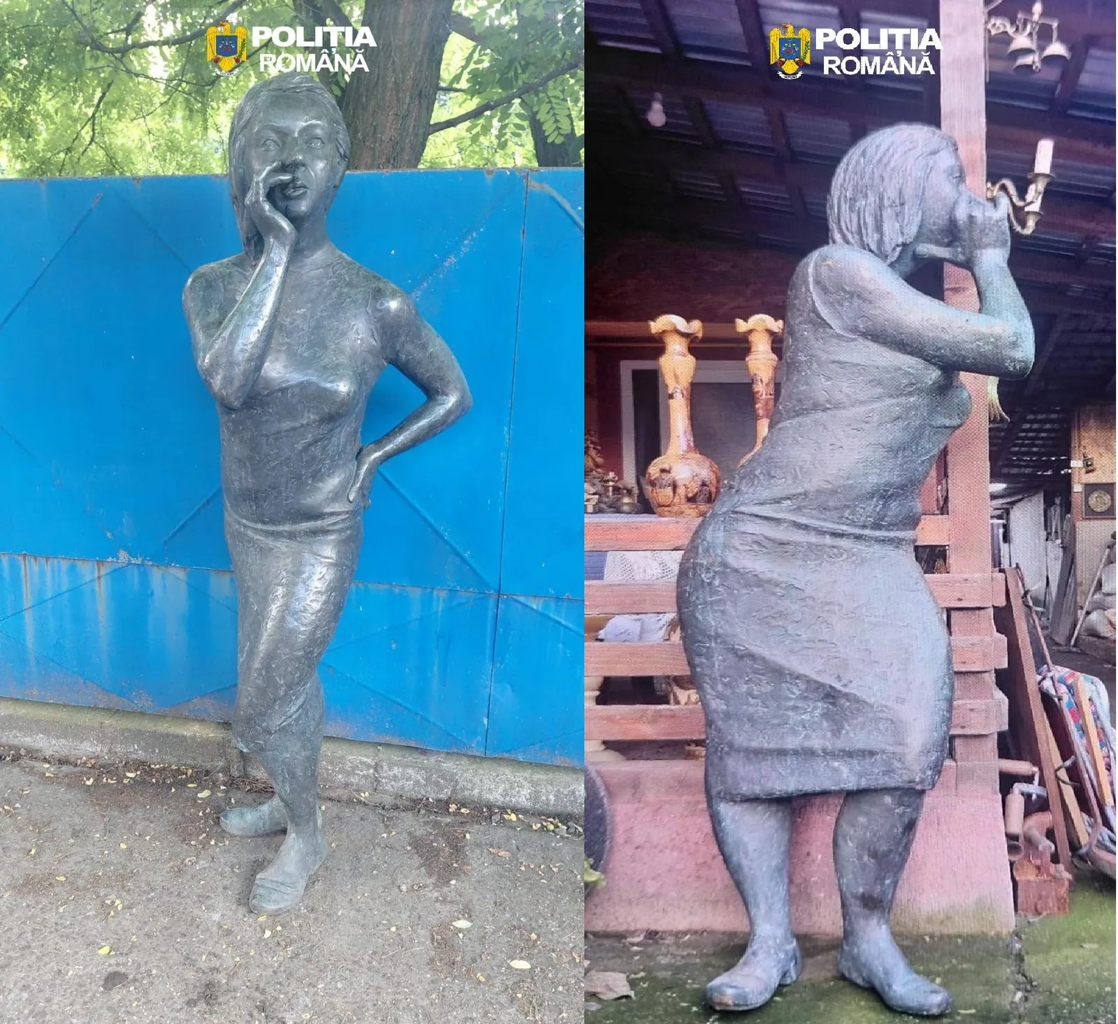 Statuetă de bronz recuperată de poliție, reprezentând figuri umane, în Buzău.